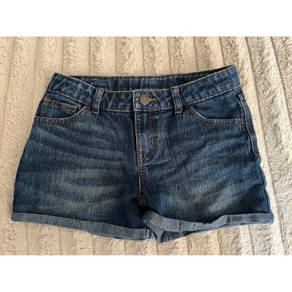 Cherokee Girls Dark Wash Denim Shorts Cuffed Size Large 10/12 Elastic Back